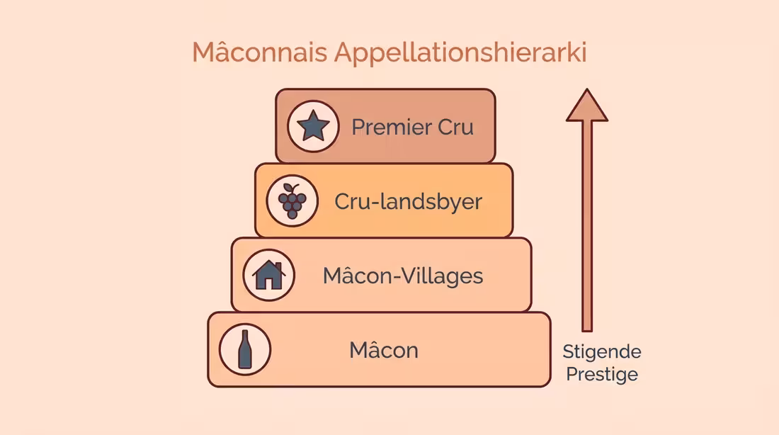 Infografik med Mâconnais appellationshierarki fra Mâcon til Premier Cru