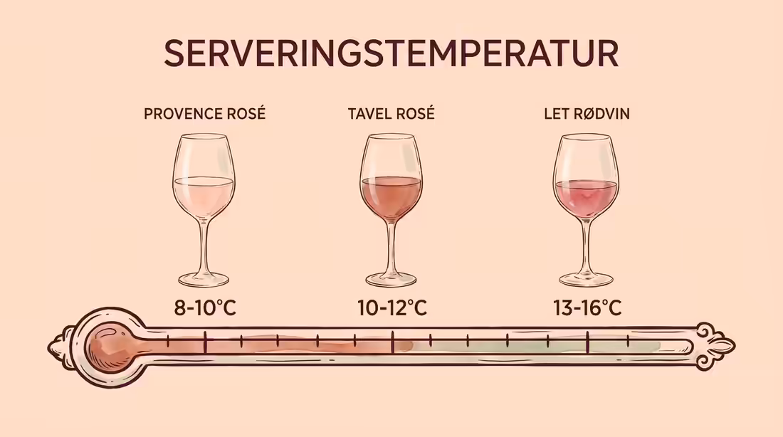 Infografik der viser ideelle serveringstemperaturer for cinsault som rosé og let rødvin.