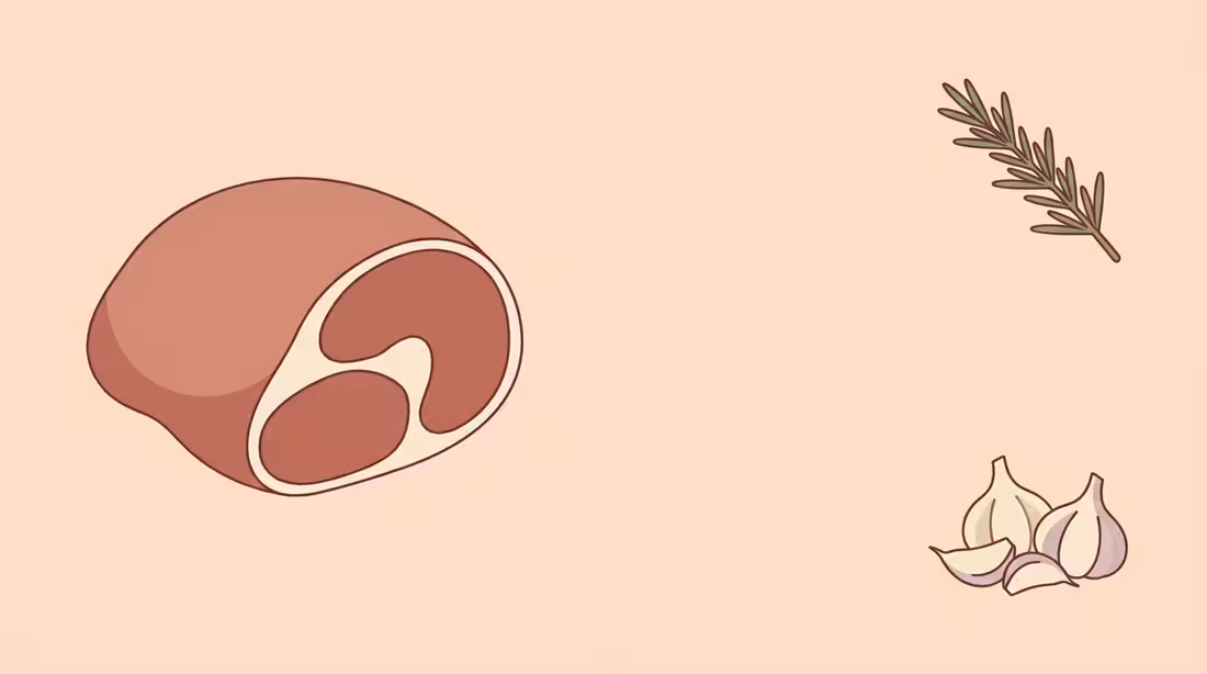 Flat illustration af lammeculotte med rosmarin og hvidløg