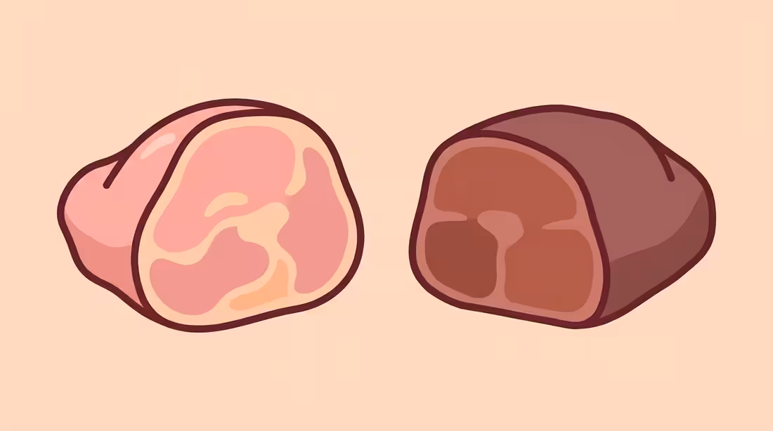 Flat illustration der viser rosa og gennemstegt lammeculotte